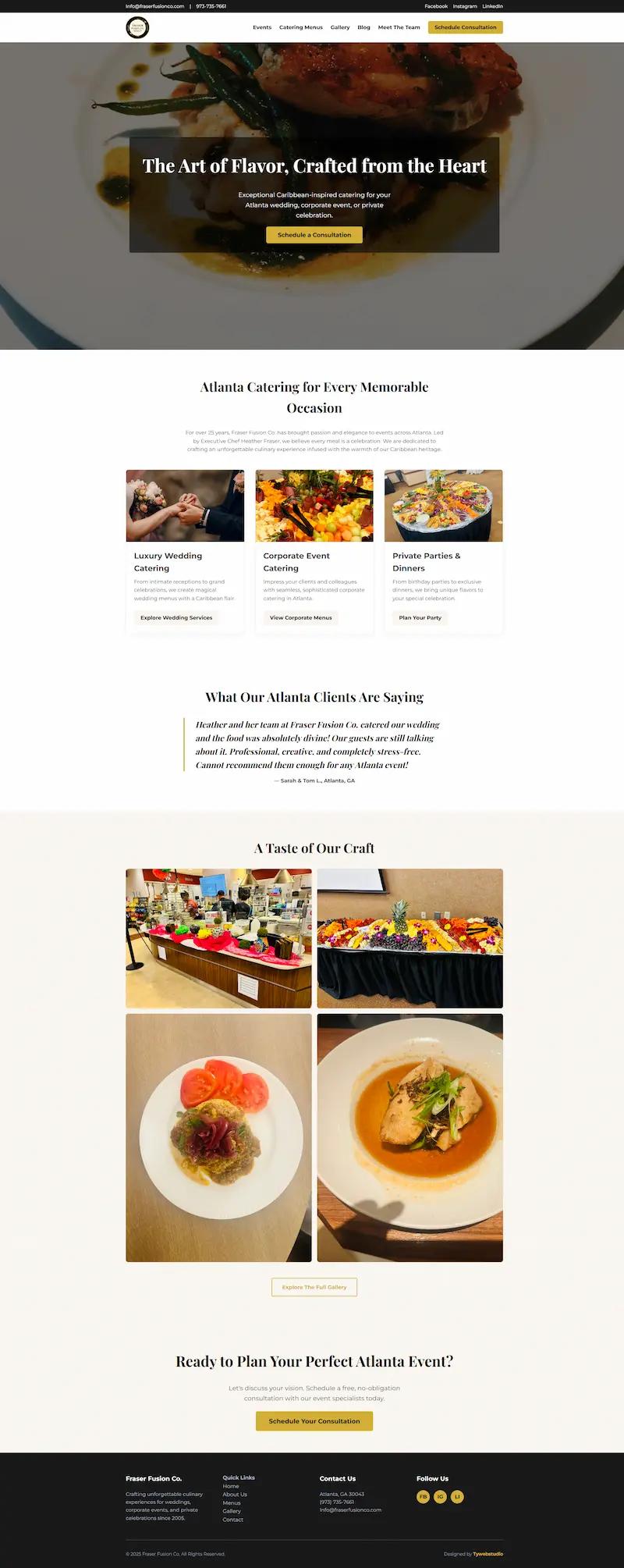 A full-length screenshot of the new, elegant Fraser Fusion Co. website homepage.