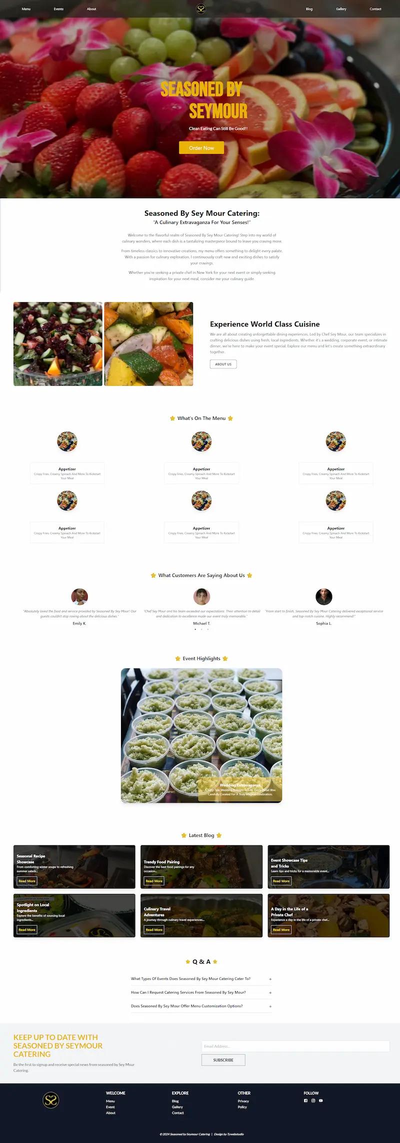 A full-length screenshot of the modern, high-performance Seasoned by Seymour website built on React.